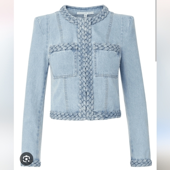 Veronica Beard Jackets & Blazers - Veronica Beard Arrowe Cropped Chambray Jacket with Braided Trim